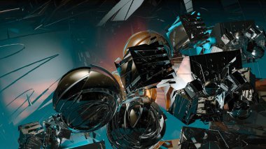 Soyut teknolojinin 3 boyutlu illüstrasyonu Sancak arkaplanı için hazır dijital hi-tech konsepti