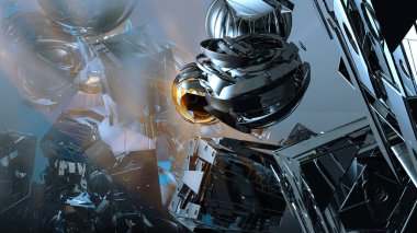 Soyut teknolojinin 3 boyutlu illüstrasyonu Sancak arkaplanı için hazır dijital hi-tech konsepti