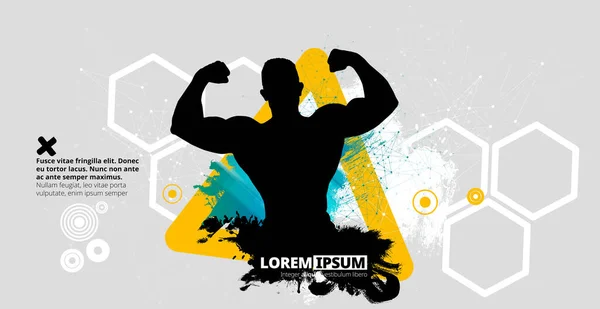 Hombre Musculoso Fuerte Fondo Abstracto Vector — Vector de stock