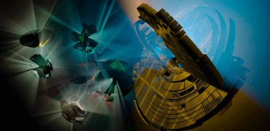 Bilim teknolojisi konseptinin 3 boyutlu illüstrasyonu. İletişim ağı