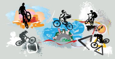 Soyut arkaplanda BMX sürücüsü, spor vektörü