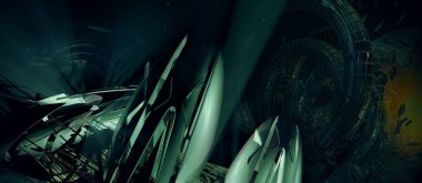 3D illüstrasyon fütüristik teknoloji tarzı. Pankart veya poster için teknoloji arkaplanı.