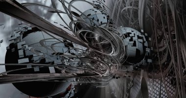 Bilim teknolojisi konseptinin 3 boyutlu illüstrasyonu. İletişim ağı