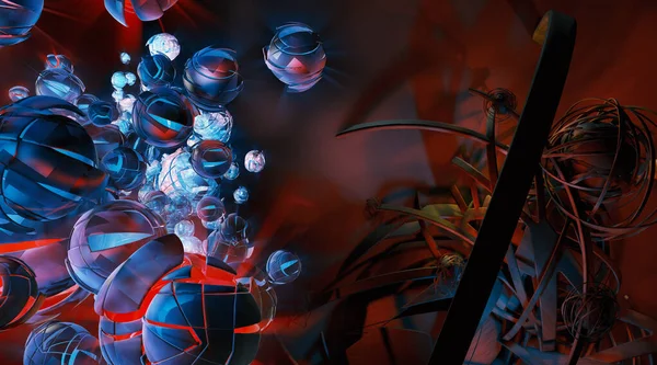 Bilim teknolojisi konseptinin 3 boyutlu illüstrasyonu. İletişim ağı