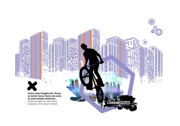 活跃的年轻人在自行车上耍花样 极限运动的概念 体育背景可供海报或横幅 — 图库矢量图片