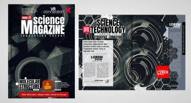 Bilim ve teknoloji kapağı dergisi. Çizim illüstrasyonu modern arkaplan