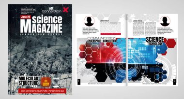 Bilim ve teknoloji kapağı dergisi. Çizim illüstrasyonu modern arkaplan