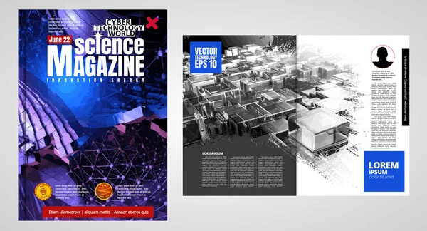 Science Technology Cover Magazine Layout Illustration Modern Background — ストックベクタ