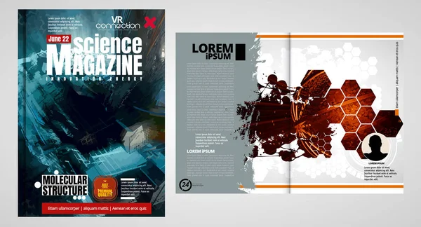 Wetenschap Technologie Omslag Tijdschrift Indeling Illustratie Moderne Achtergrond — Stockvector