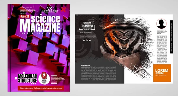 Rivista Copertina Scientifica Tecnologica Layout Illustrazione Sfondo Moderno — Vettoriale Stock