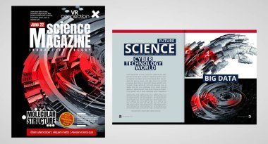 Bilim ve teknoloji kapağı dergisi. Çizim illüstrasyonu modern arkaplan
