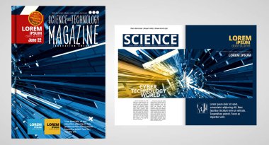 Bilim ve teknoloji kapağı dergisi. Çizim illüstrasyonu modern arkaplan