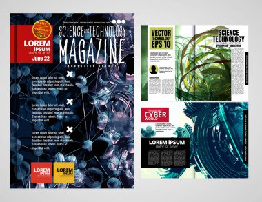 Kitap, dergi ya da broşür kapağı tasarım şablonu A4 boyutunda. Soyut teknoloji broşür tasarımı. Vektör illüstrasyonu