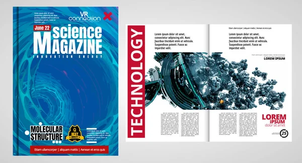 Wetenschap Technologie Omslag Tijdschrift Indeling Illustratie Moderne Achtergrond — Stockvector