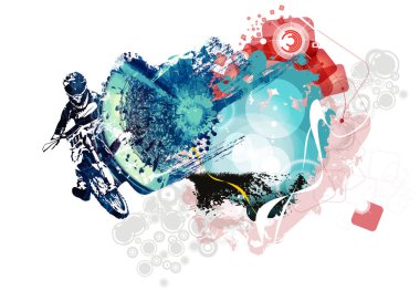 Man riding motobike, extreme sport racing. Vector illustration ready for internet banners, social media banners
