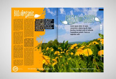 Eco brochure layout with nature landscape background, vctor illustration ready for use
