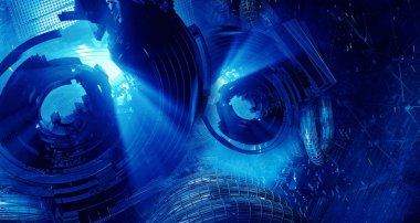 Soyut teknoloji kavramının 3 boyutlu çizimi sunum ya da poster için hazır