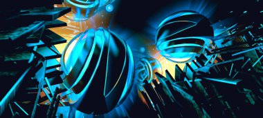 Soyut teknoloji kavramının 3 boyutlu çizimi sunum ya da poster için hazır