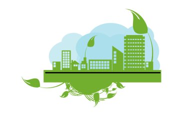 Yeşil şehirler çevre dostu kavramlarla dünyaya yardım ediyor. Vektör illüstrasyonu.
