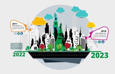 Şehir peyzajı bilgi elementlerine hazır. Akıllı şehir.