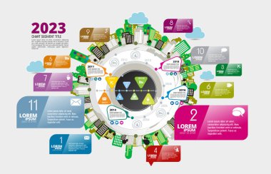 Vector illustration of infographic urban landscape. Smart city with futuristic elements