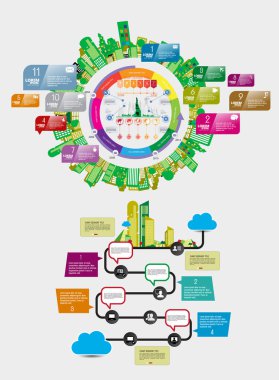 Vector illustration of infographic urban landscape. Smart city with futuristic elements