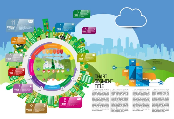 Infografik Kentsel Manzaranın Vektör Illüstrasyonu Fütürist Unsurları Olan Akıllı Şehir — Stok Vektör
