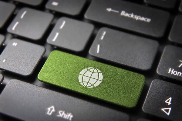 Aller touche clavier globe vert, arrière-plan écologie — Photo