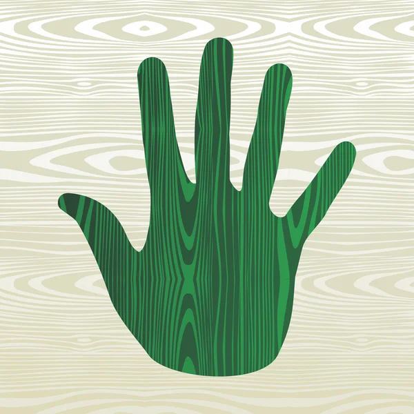 Green hand in wood — Stock Vector
