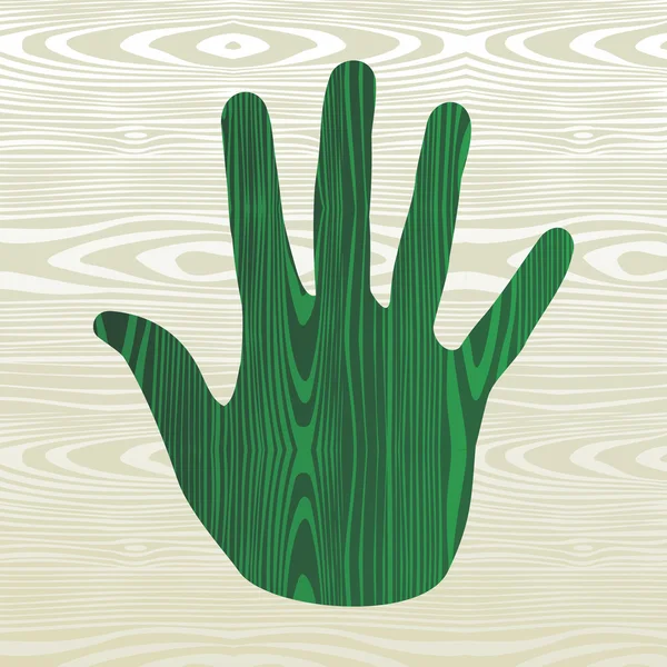 Mano verde en madera — Vector de stock