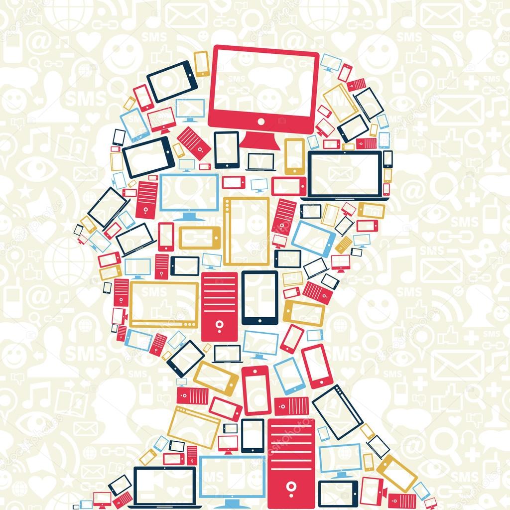 Social media gadgets icons man head