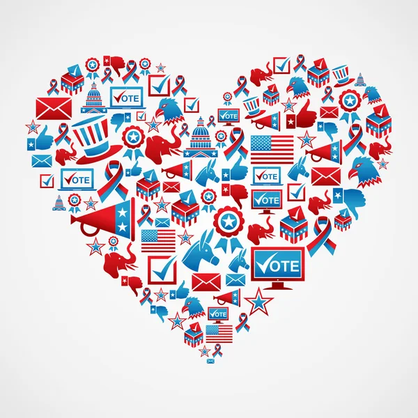 US elections icons heart shape — Stock Vector