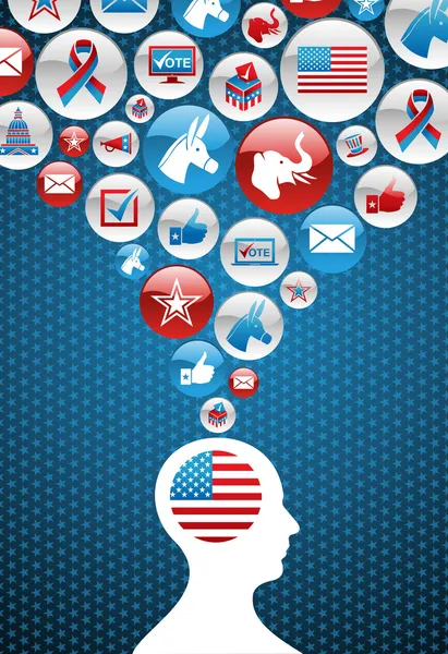 USA political elections decision man with icons — Stock Vector
