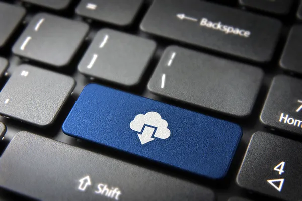 Tecla de teclado de computación en nube azul, fondo de tecnología —  Fotos de Stock