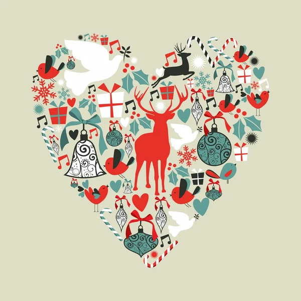 Icônes de Noël en amour coeur — Image vectorielle