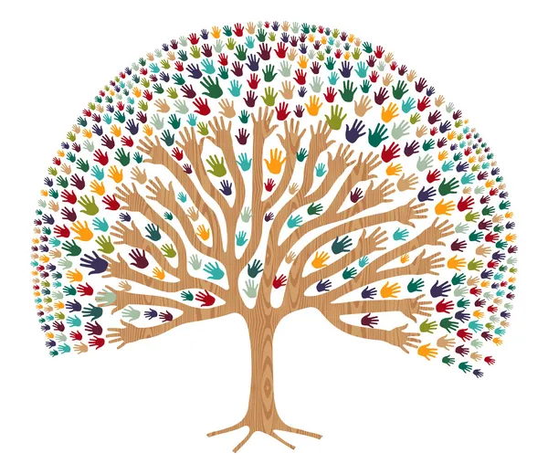 Izolované rozmanitost strom ruce — Stockový vektor