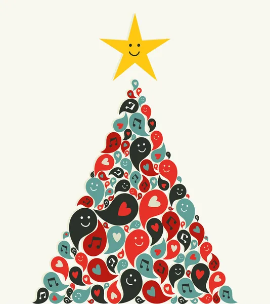 Kaart van de groet van de boom van Kerstmis multimedia muziek — Stockvector