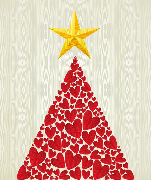 Noel aşk kalp çam ağacı — Stok Vektör