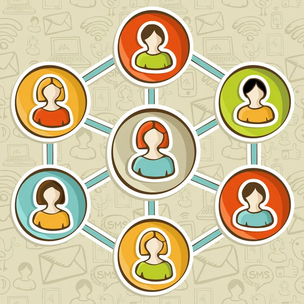 Interazione di marketing online sui social network — Vettoriale Stock