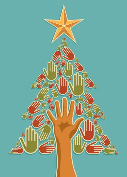 Diversidad Árbol de Navidad manos — Archivo Imágenes Vectoriales