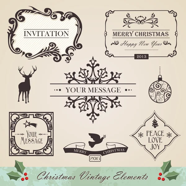 Vintage christmas elementen instellen — Stockvector