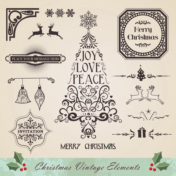 Set de elementos navideños vintage — Archivo Imágenes Vectoriales