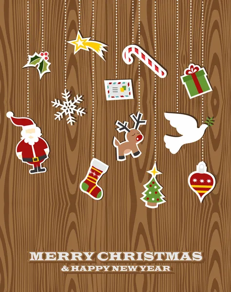 Retro wooden hanging Christmas set — Stock Vector