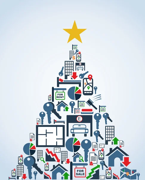 Icone del settore immobiliare Albero di Natale — Vettoriale Stock
