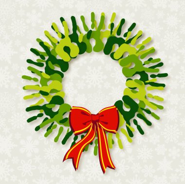 Diversity green hands Christmas wreath. clipart