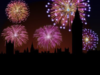 Fireworks mutlu yeni yıl Londra city