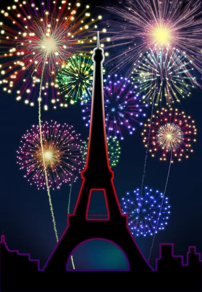 Fireworks Happy New Year Paris city — Stock Photo, Image