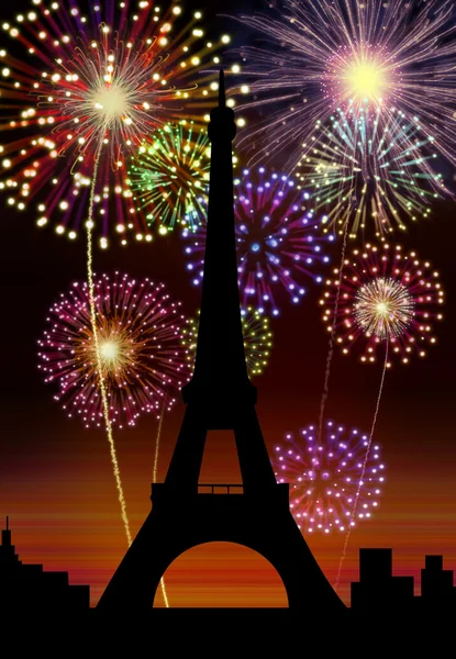 Fireworks Happy New Year Paris city — Stock Photo, Image