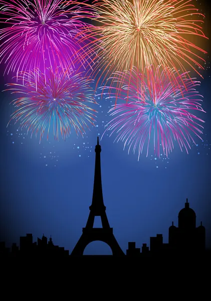 Felice anno nuovo fuochi d'artificio in Francia — Vettoriale Stock