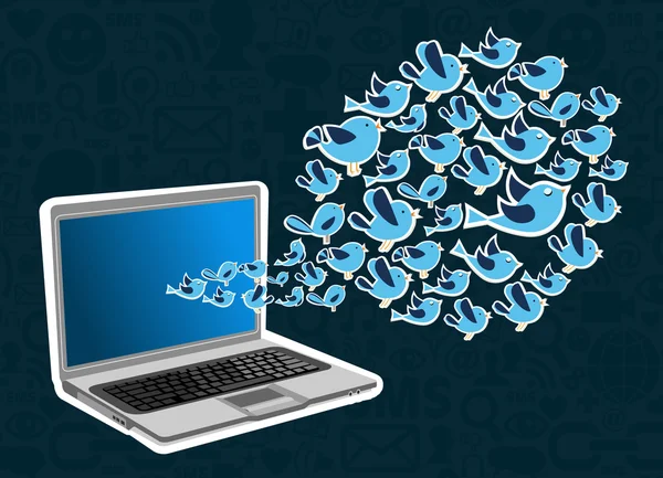 Twitter vogels plons computerapplicatie — Stockvector